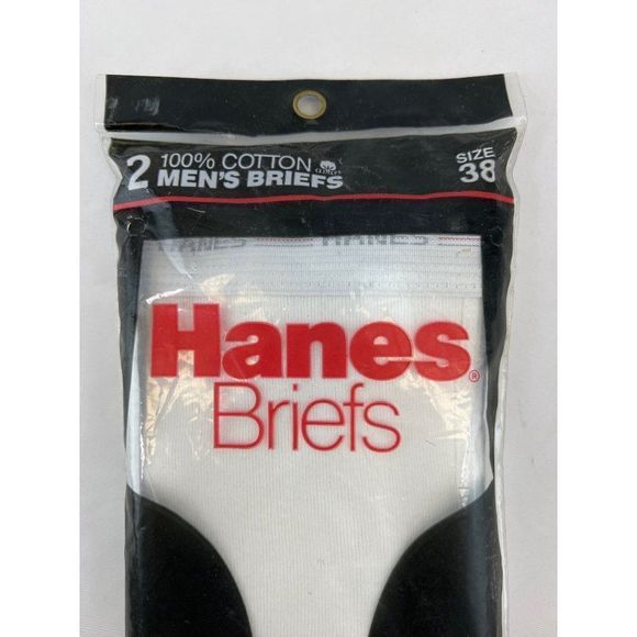 VTG 1987 HANES 2 Pack Men’s White Briefs Underwear Size 38 Red Line Waistband - Picture 2 of 5